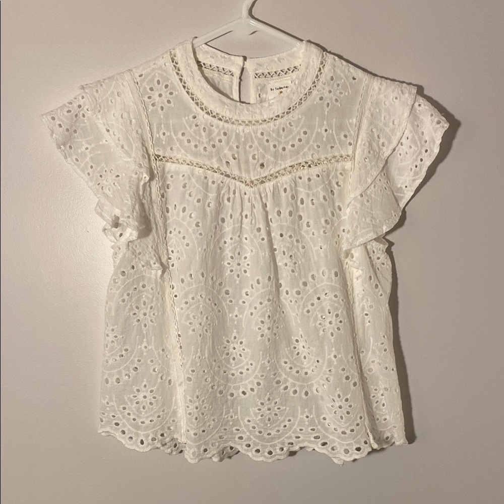 By Together Collection Women’s White Eyelet Ruffle Top Cottage Core Size Medium